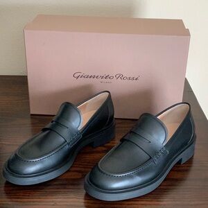 Gianvitto Rossi Calfskin Black Harris Penny Loafers Size 9.5B